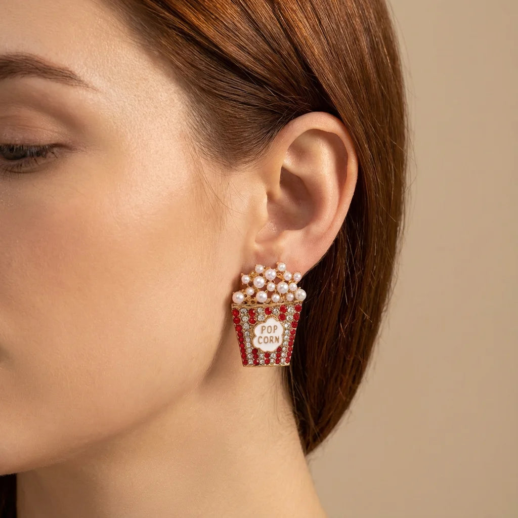 Popcorn Rhinestone Pearl Statement Earrings