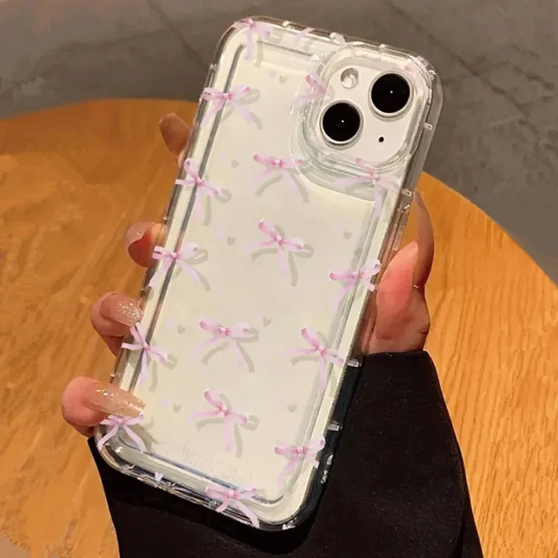 Pink Heart Bow Clear iPhone Case
