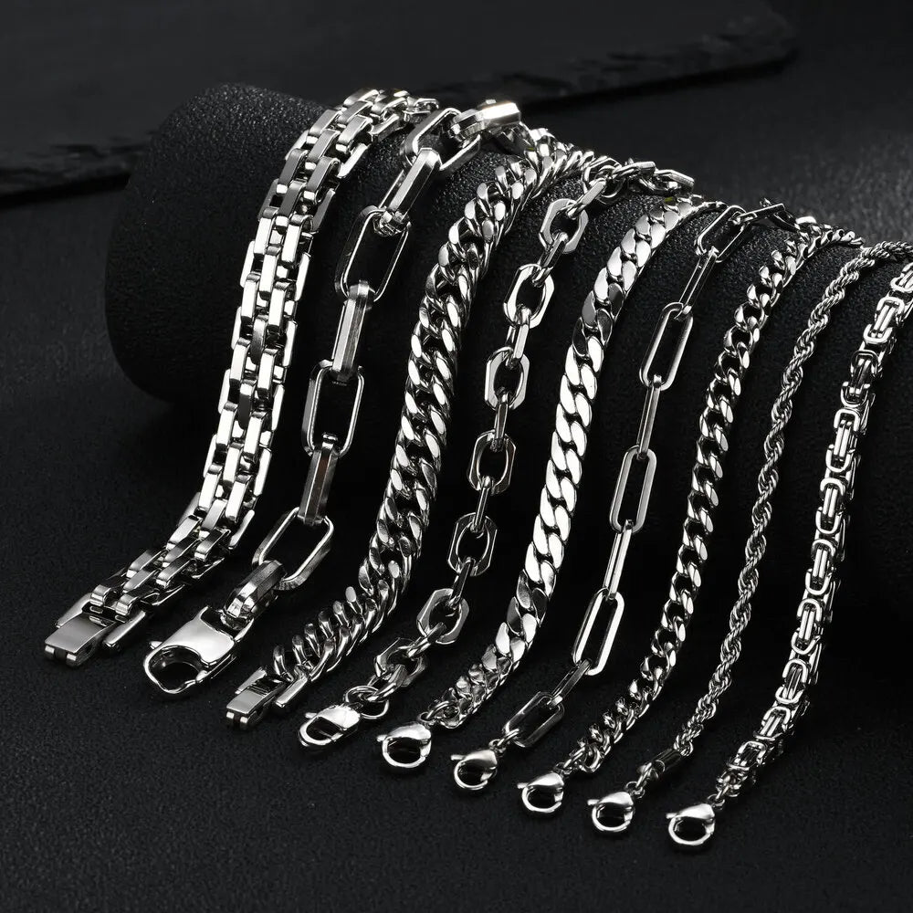 Men's Silver Stainless Steel Chain Bracelet