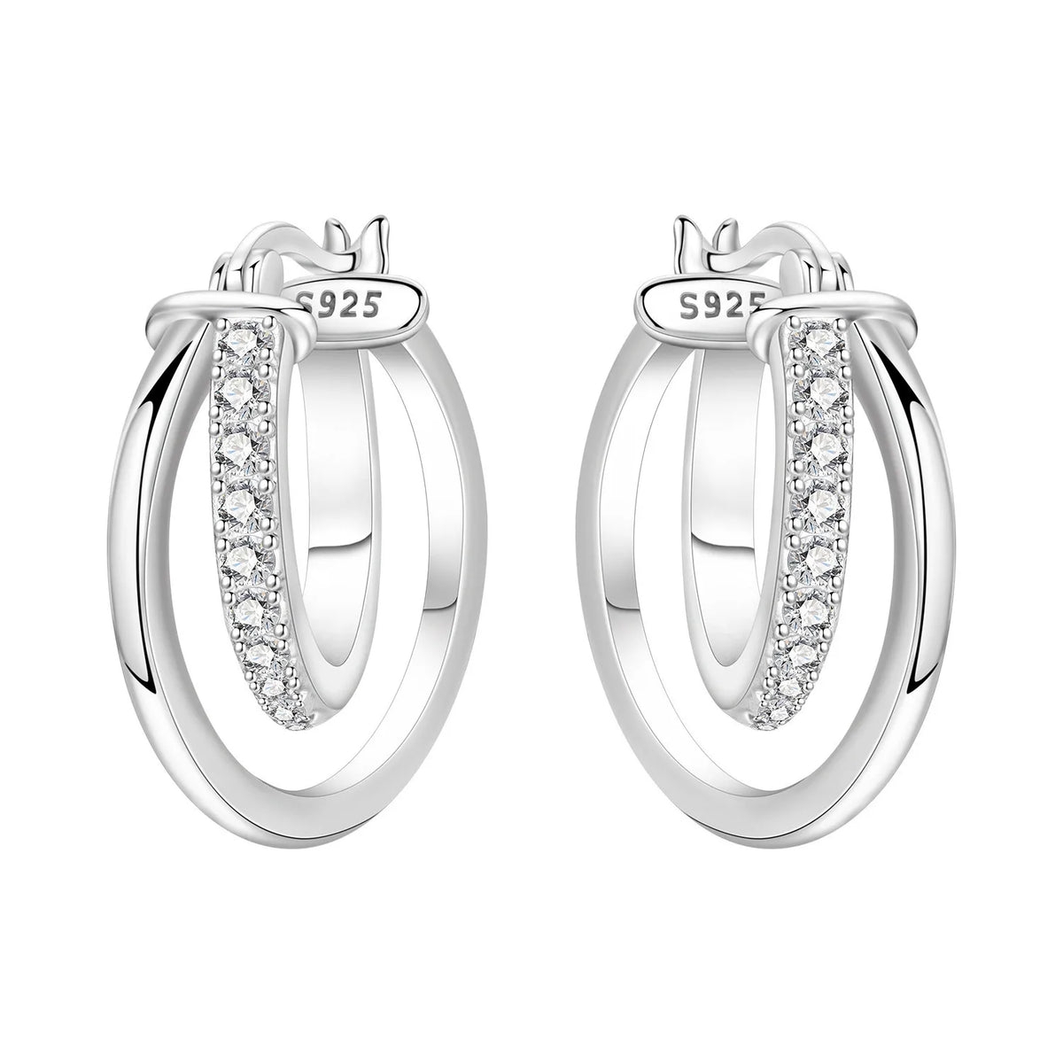 925 Silver Crossed Double Ring Earrings