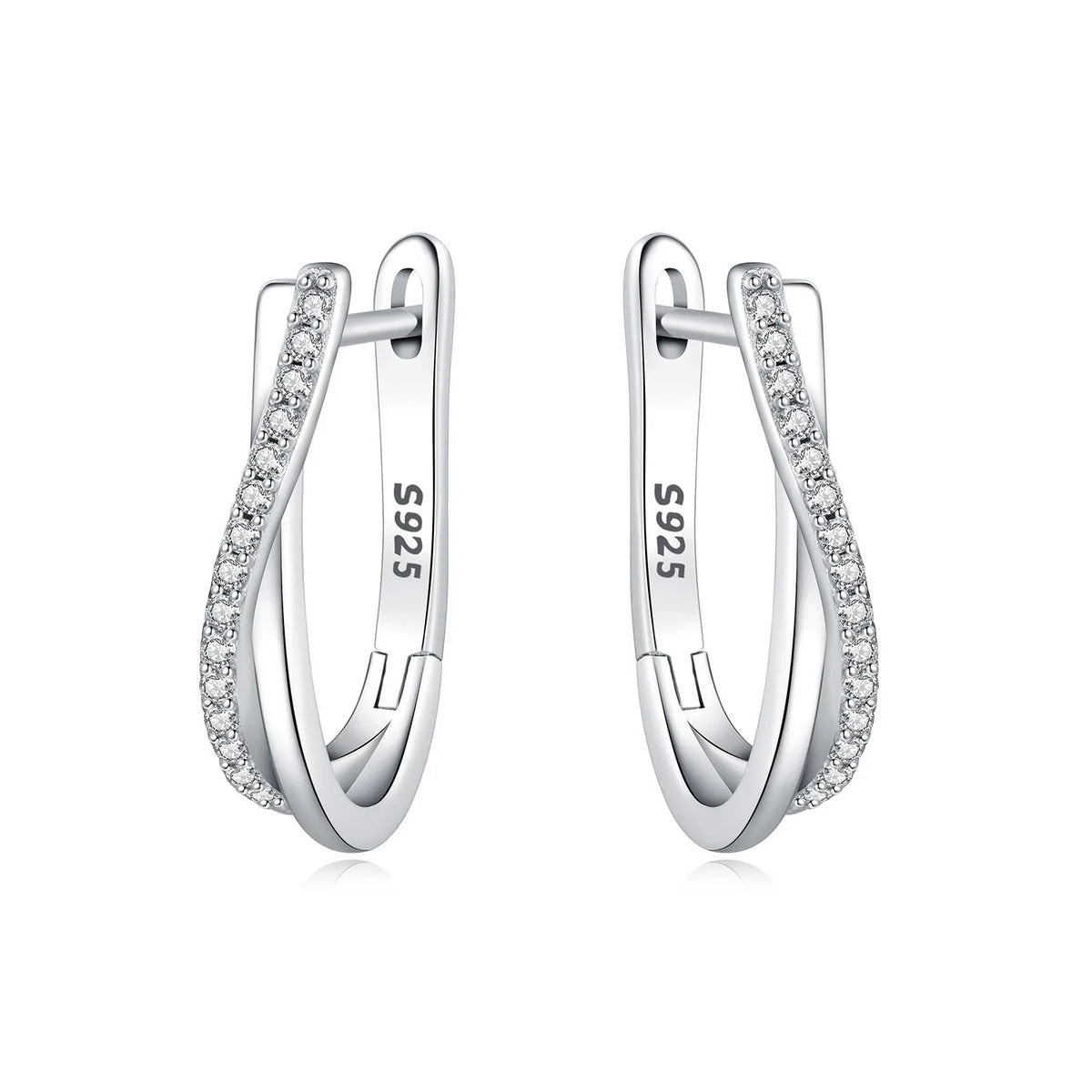 925 Silver Crossed Double Ring Earrings