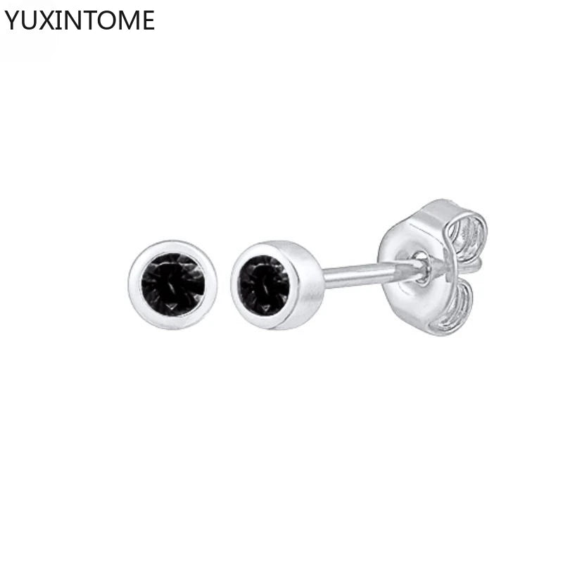 925 Silver Black Zircon Charm Hoops