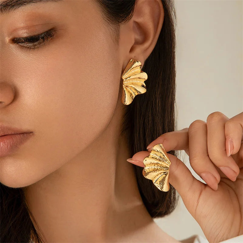 Gold Half Flower Stud Earrings