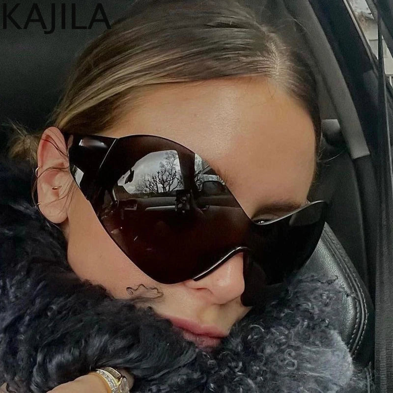 Oversized Rimless Shield Sunglasses