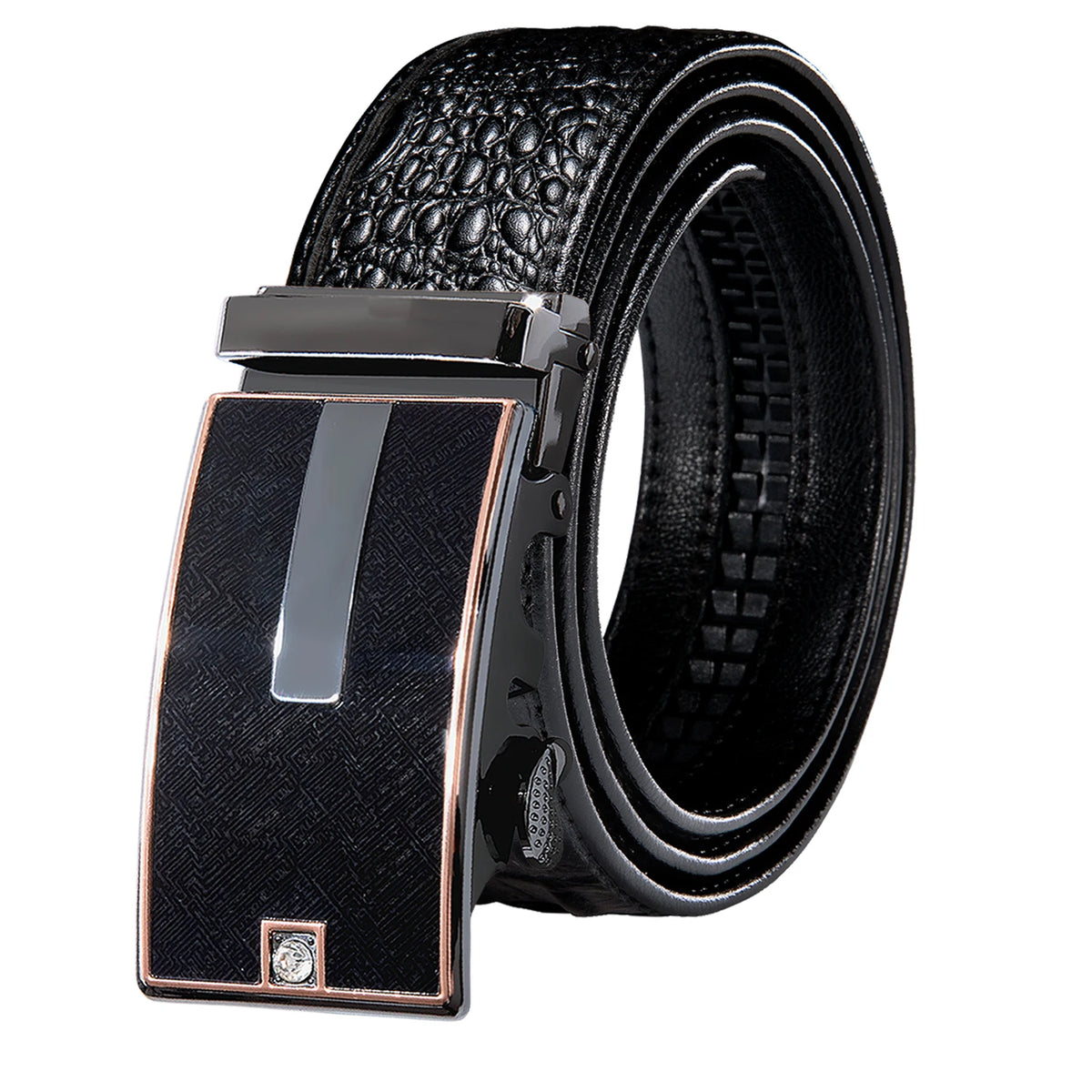 Men's Crocodile Leather Belt with Gold Buckle