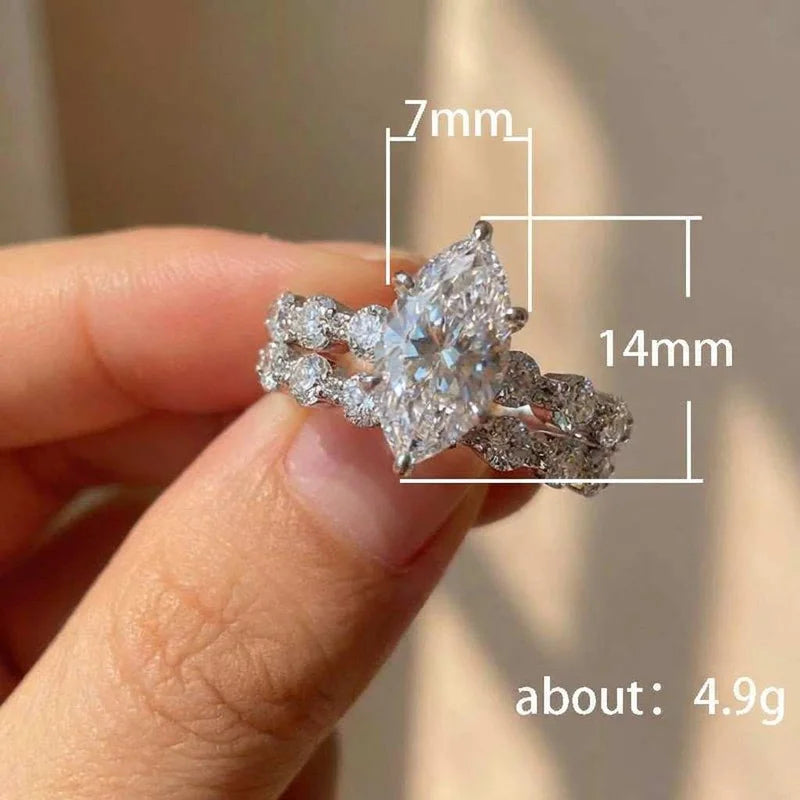 💎 925 Sterling Silver Marquise CZ Ring Set