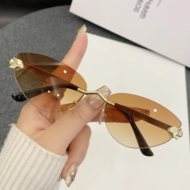 Rimless Leopard Cat Eye Sunglasses