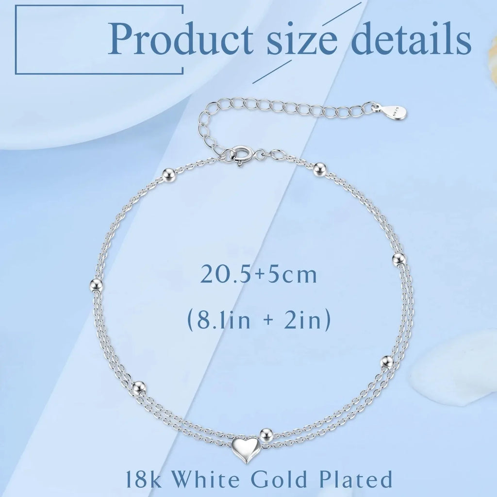 925 Silver Butterfly & Heart Layered Anklet