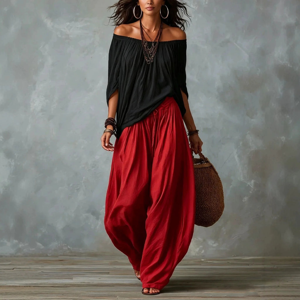 Boho Off-Shoulder Top & Pants Set