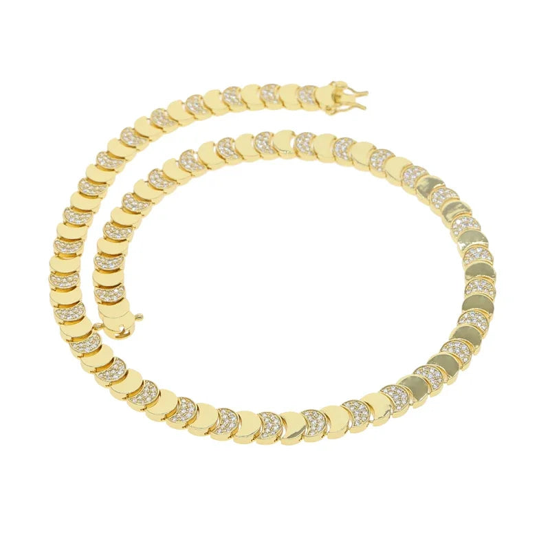 🌙 Moon Shaped CZ Charm Link Chain Bracelet Necklace