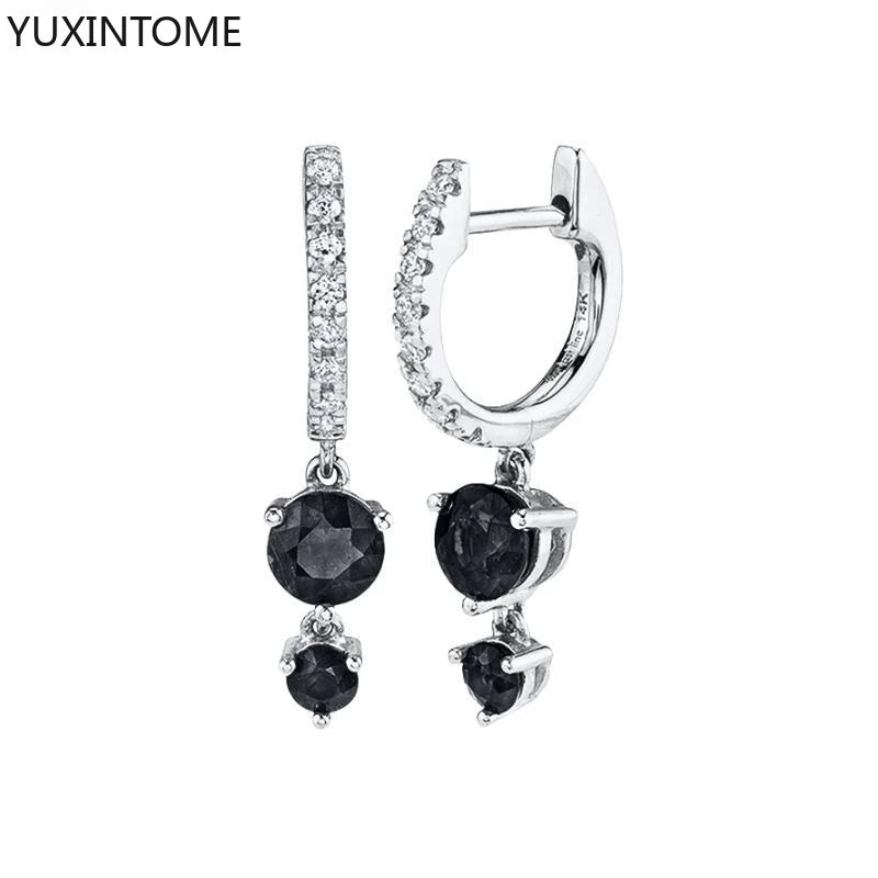 925 Silver Black Zircon Charm Hoops