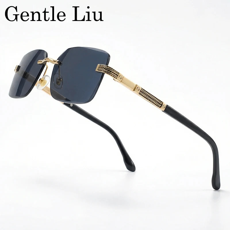 Men's Carved Gold Rimless Sunglasses