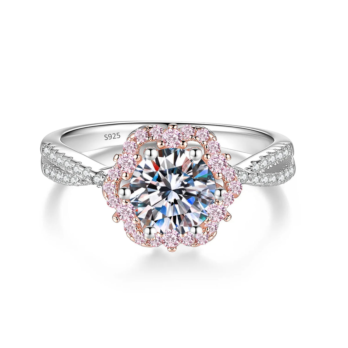 Pink Halo Moissanite Ring