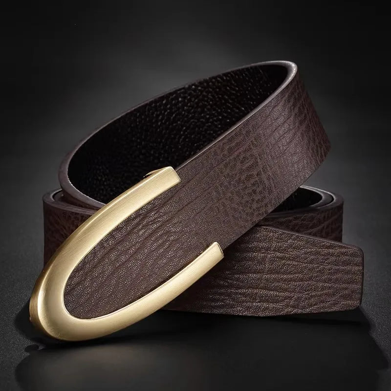 Men's Coffee Leather Belt with C Buckle