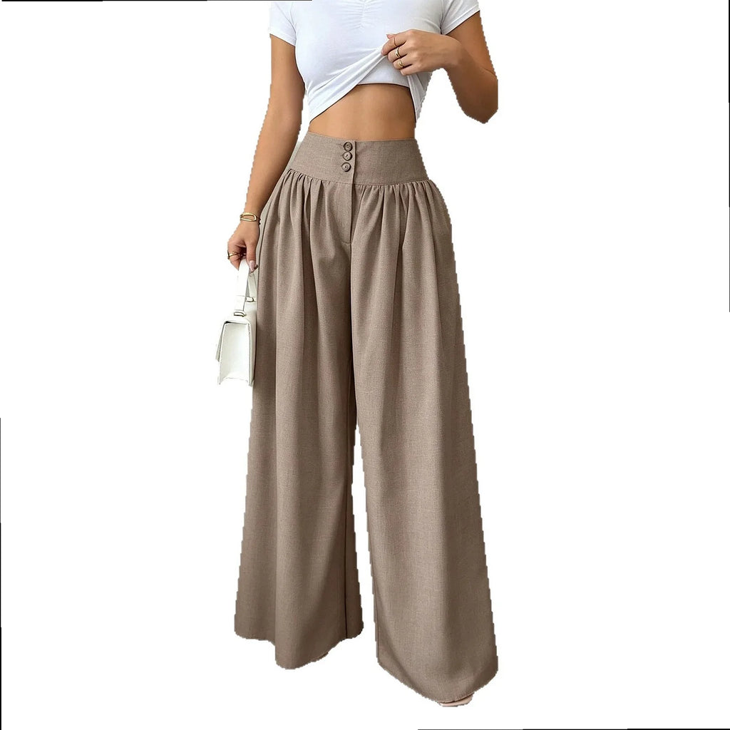 3-Button High Waist Wide-Leg Pants