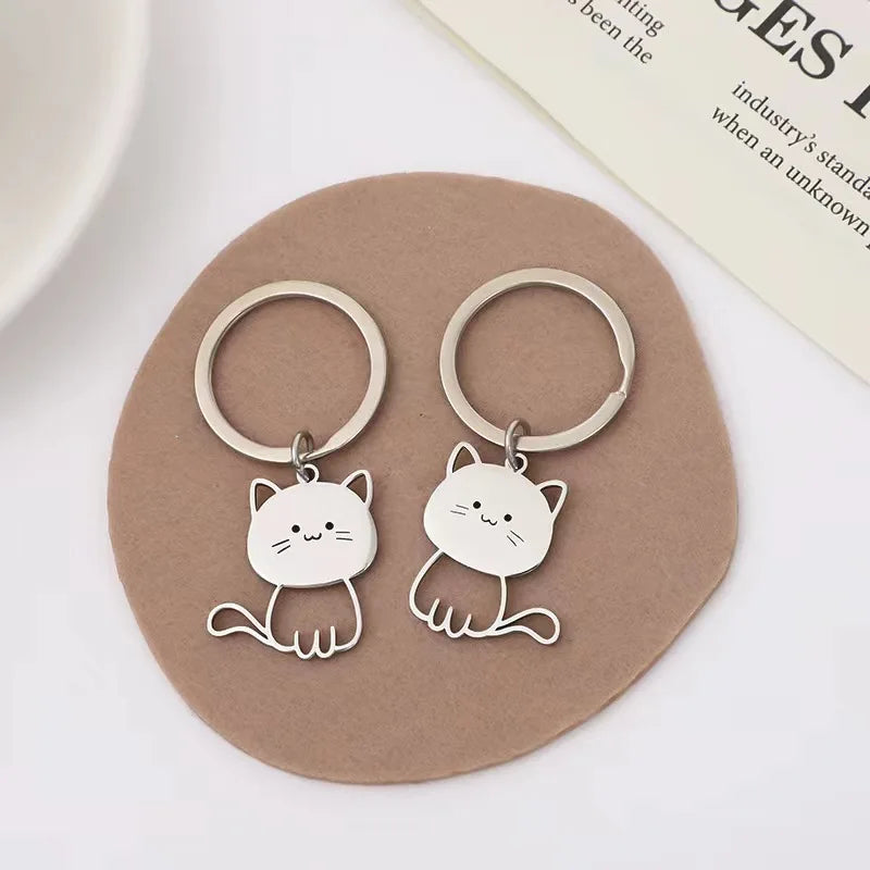 Stainless Steel Cat & Fish Keychain