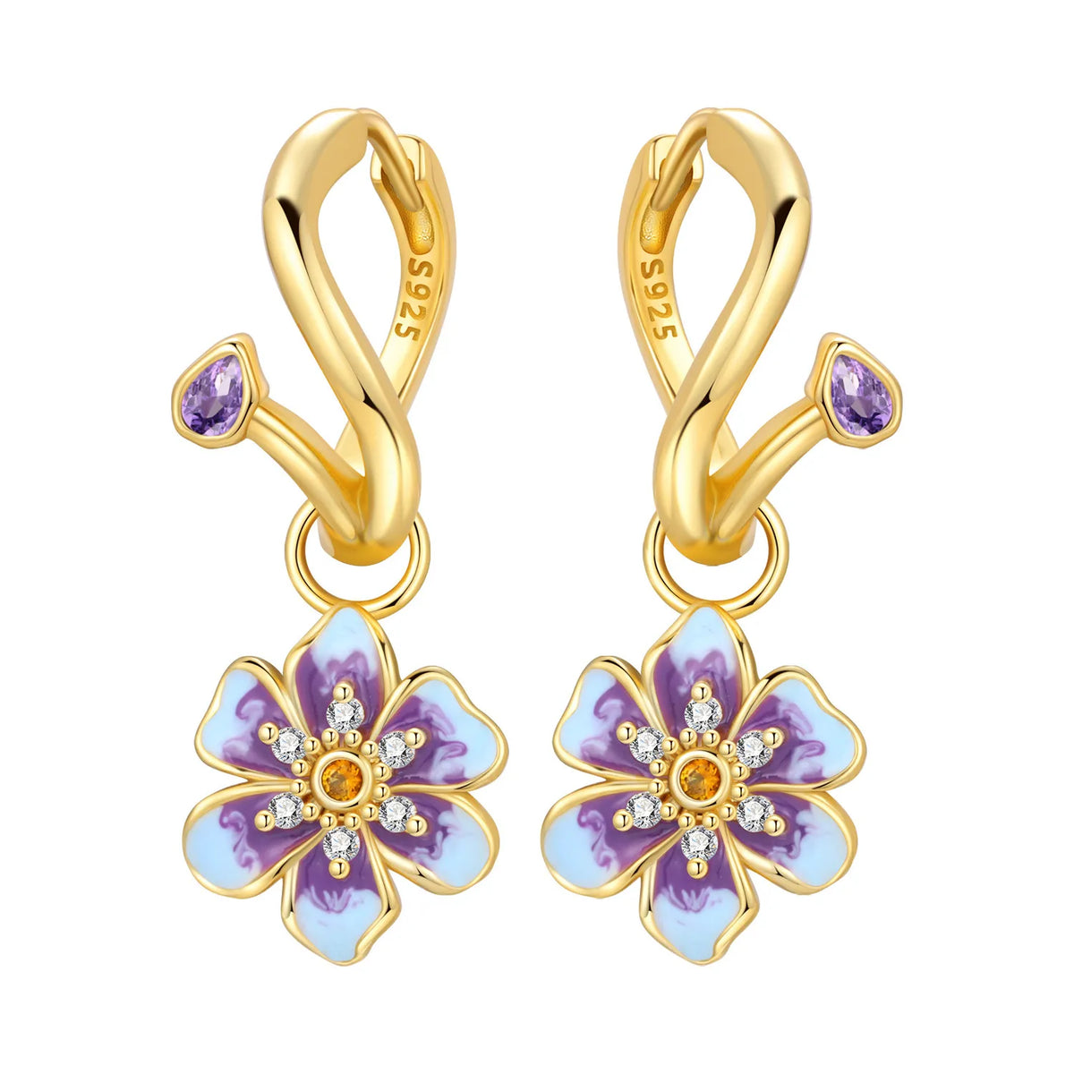 925 Silver Purple Hydrangea Earrings