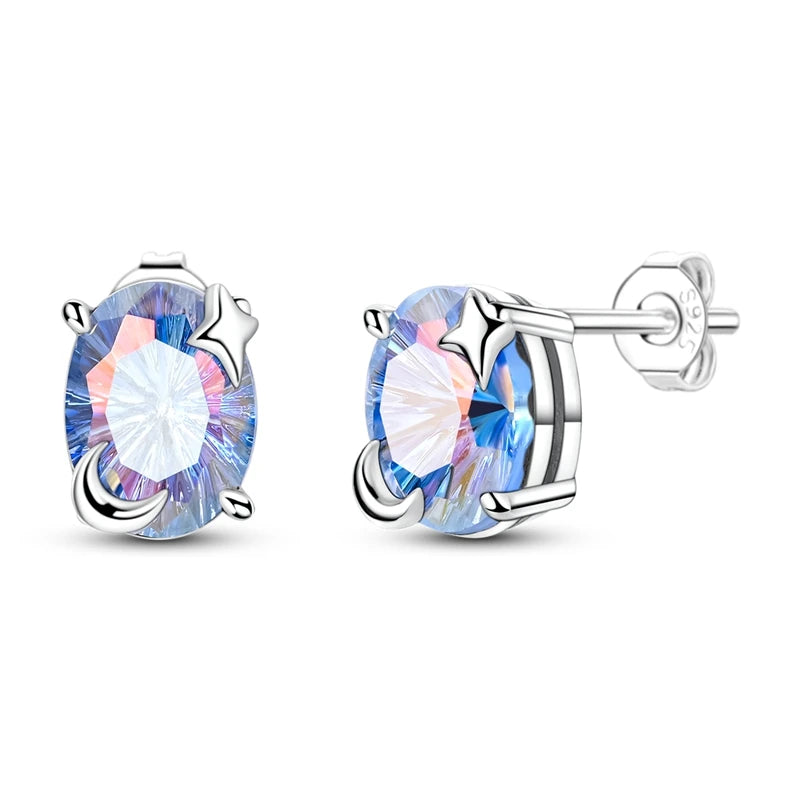 925 Silver Star & Moon Zircon Studs
