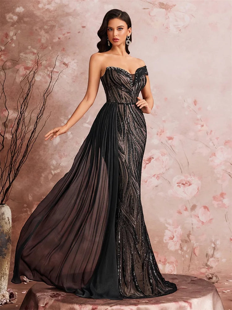 Off-Shoulder Sequin Mermaid Gown