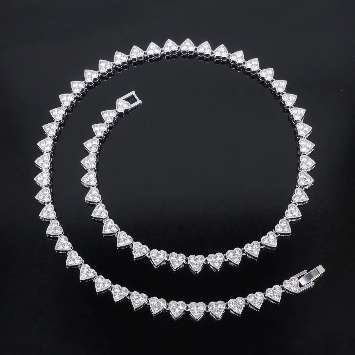 Heart Rhinestone Cuban Chain Bracelet & Necklace Set