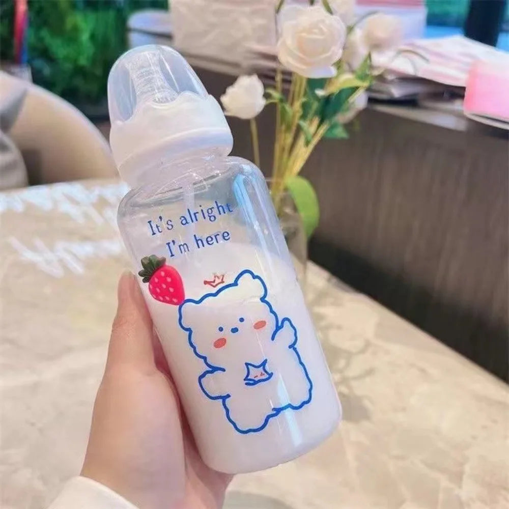 Strawberry Bear Straw Water Bottle 400ml