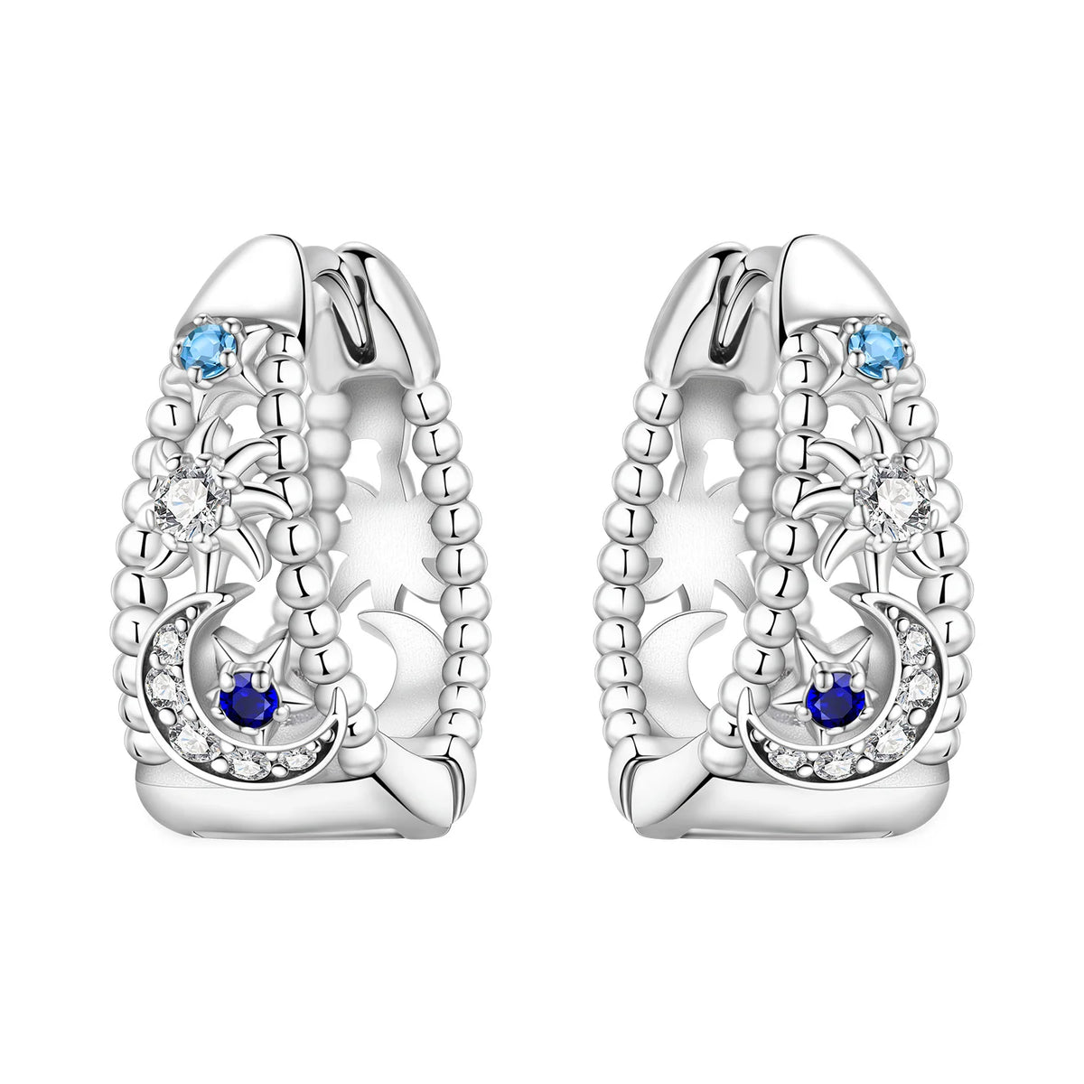 925 Silver Blue Star River Hoop Earrings