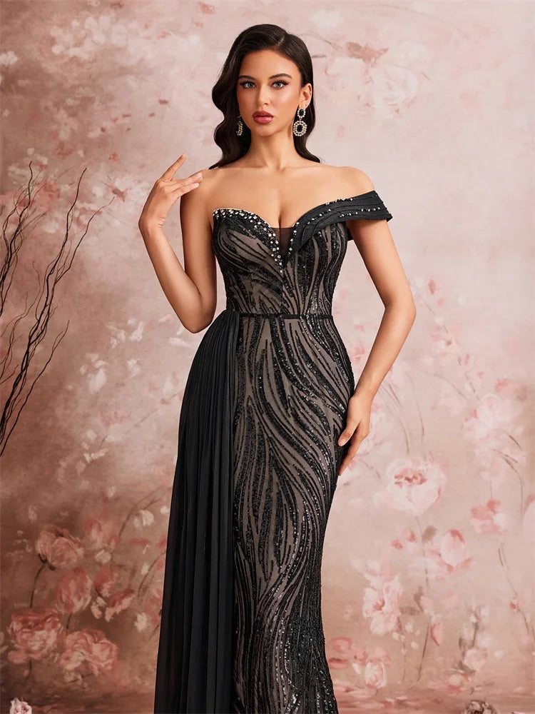 Off-Shoulder Sequin Mermaid Gown