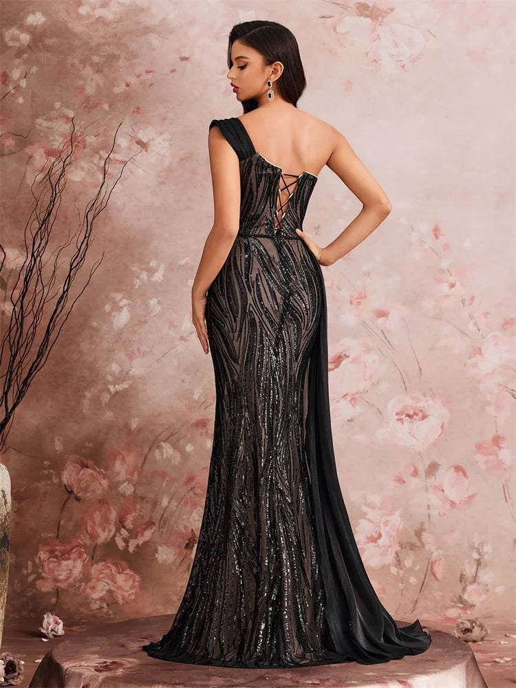 Off-Shoulder Sequin Mermaid Gown