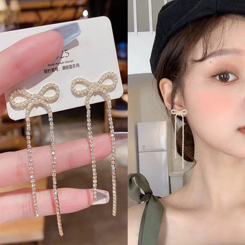 Zircon Pearl Tassel Earrings