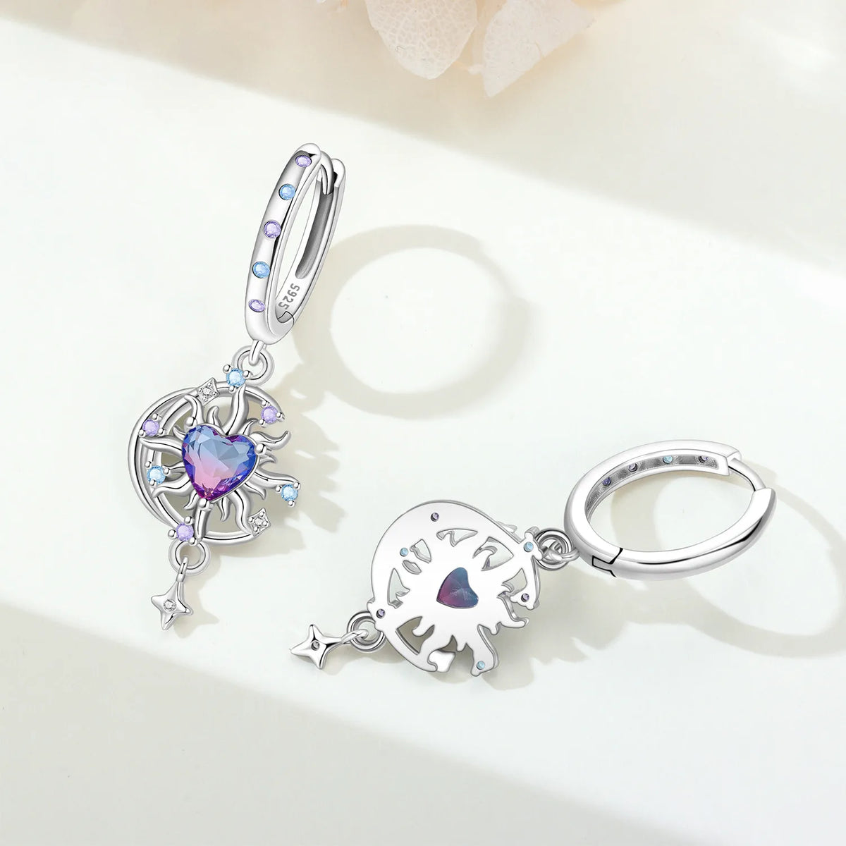 925 Silver Colorful Sun & Moon Earrings