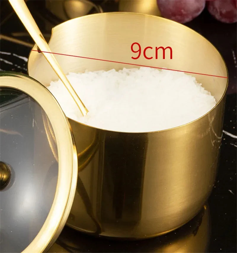 Gold Glass Spice Jar with Spoon