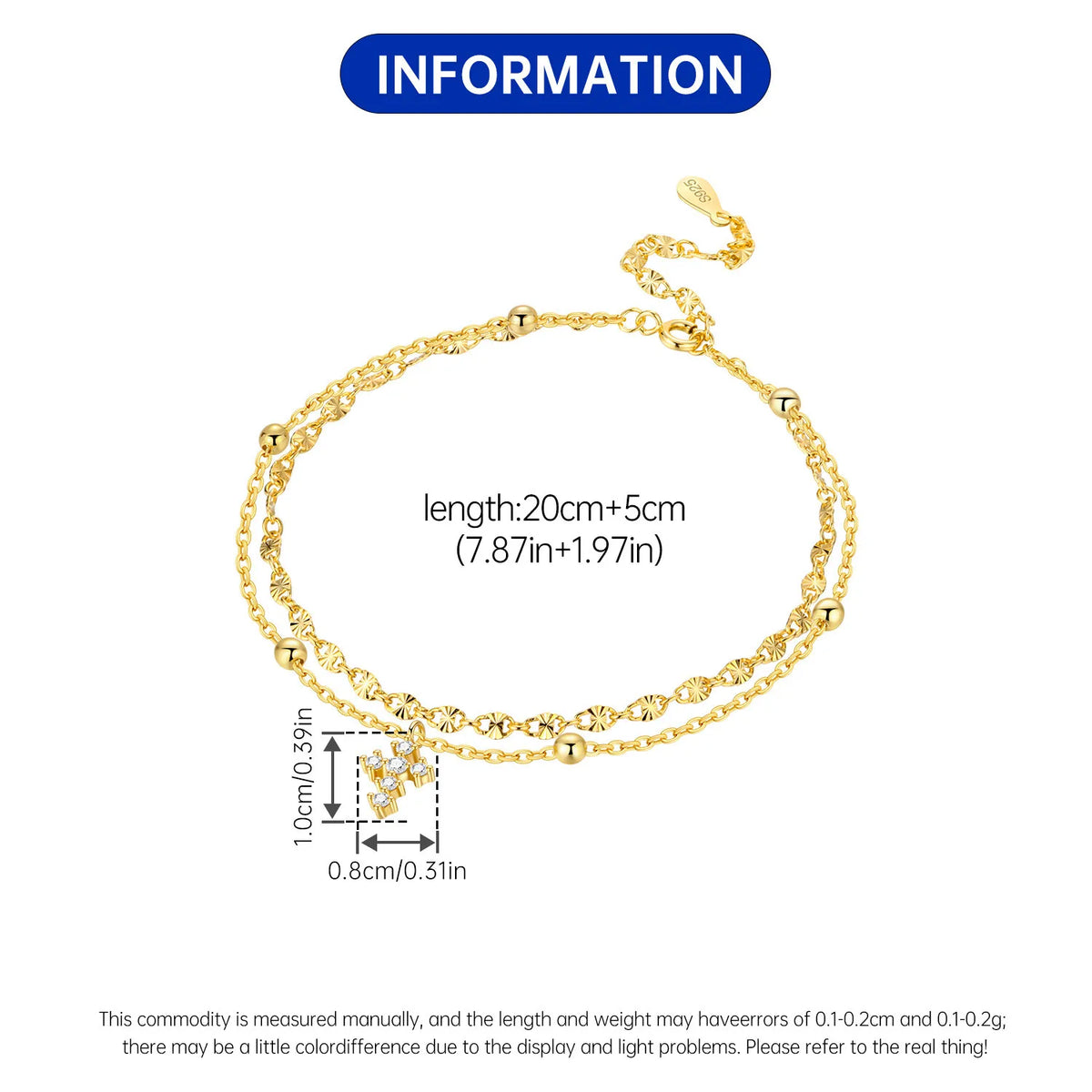 925 Silver Double-Layer Cross Anklet