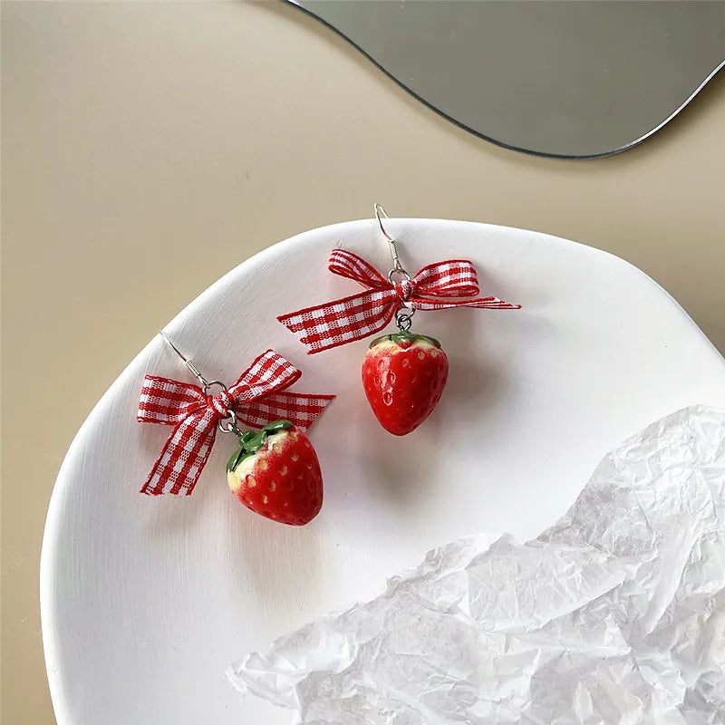 Sweet Strawberry Bow Drop Earrings