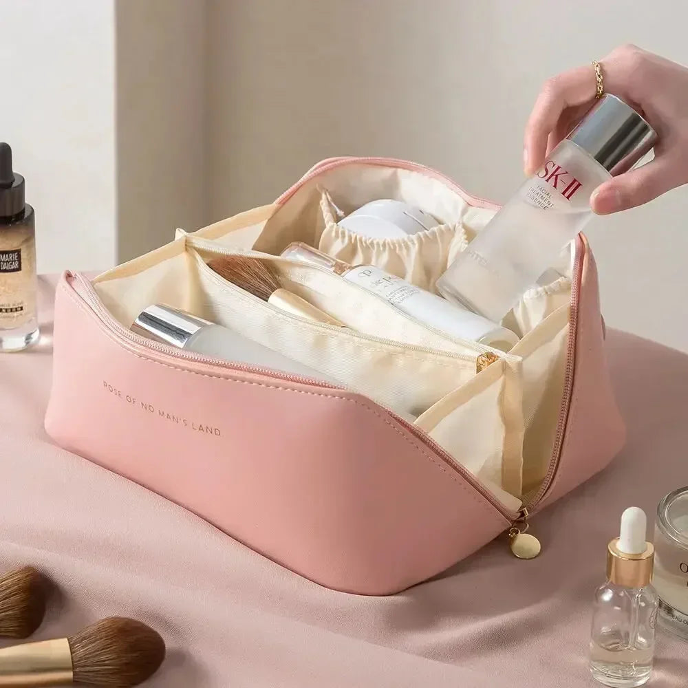 Large Leather Travel Makeup Bag