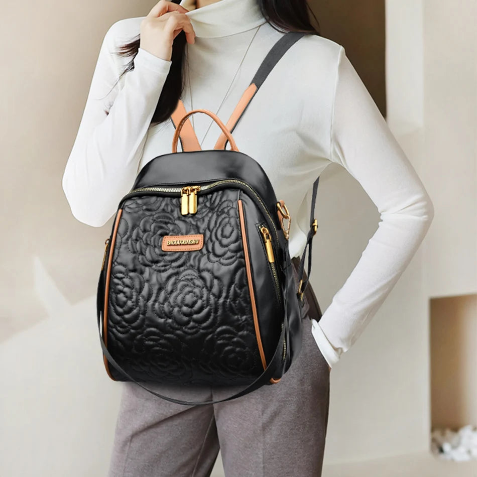 Embossed Rose Leather Backpack