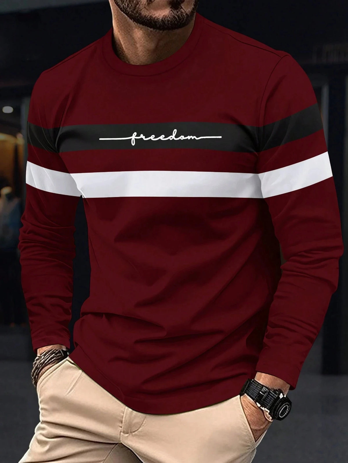 Men's Oversized Striped Long Sleeve Tee