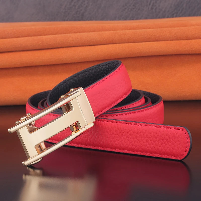 Women's Leather Belt with Automatic Buckle