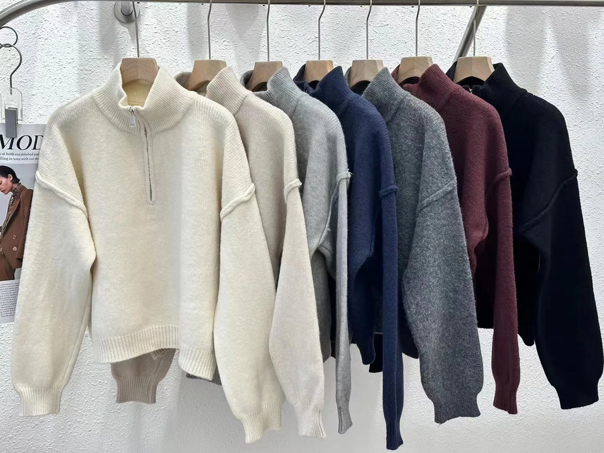 Stand Collar Zip Knit Sweater