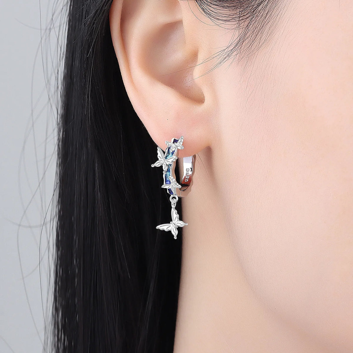 925 Silver Butterfly Flower Dangle Earrings