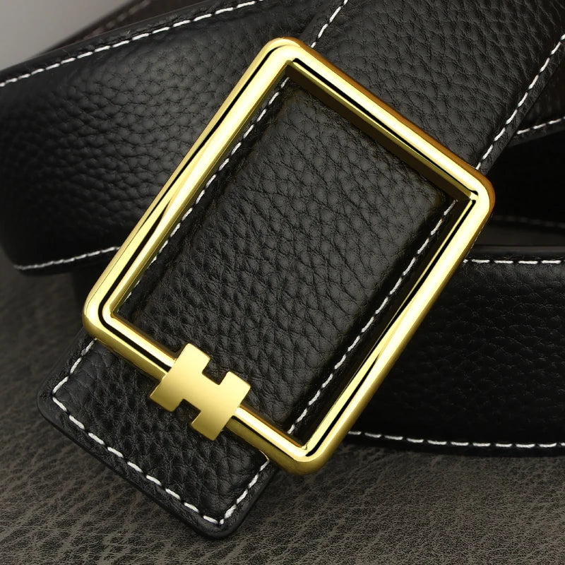 Men's Brown Leather Belt with Square Buckle
