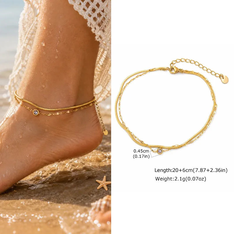 Gold Plated Zircon Layered Anklet