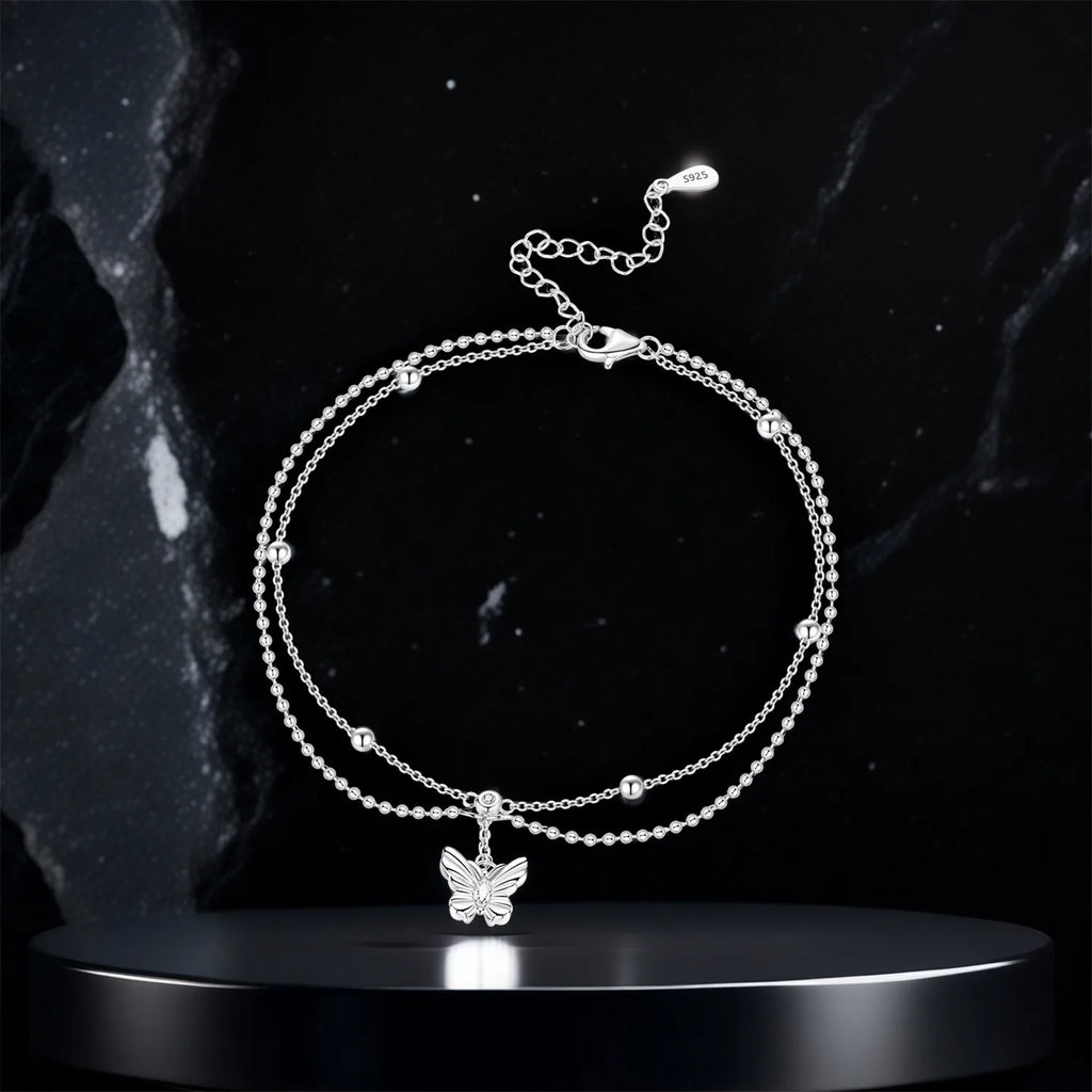925 Silver Butterfly Chain Anklet