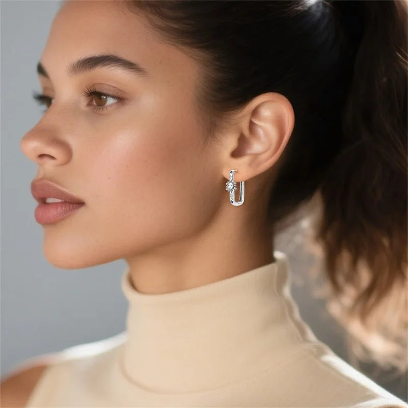 925 Silver Star & Moon Square Hoops