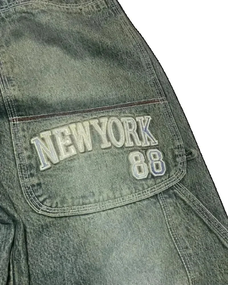 Letter Embroidered Wide-Leg Jeans