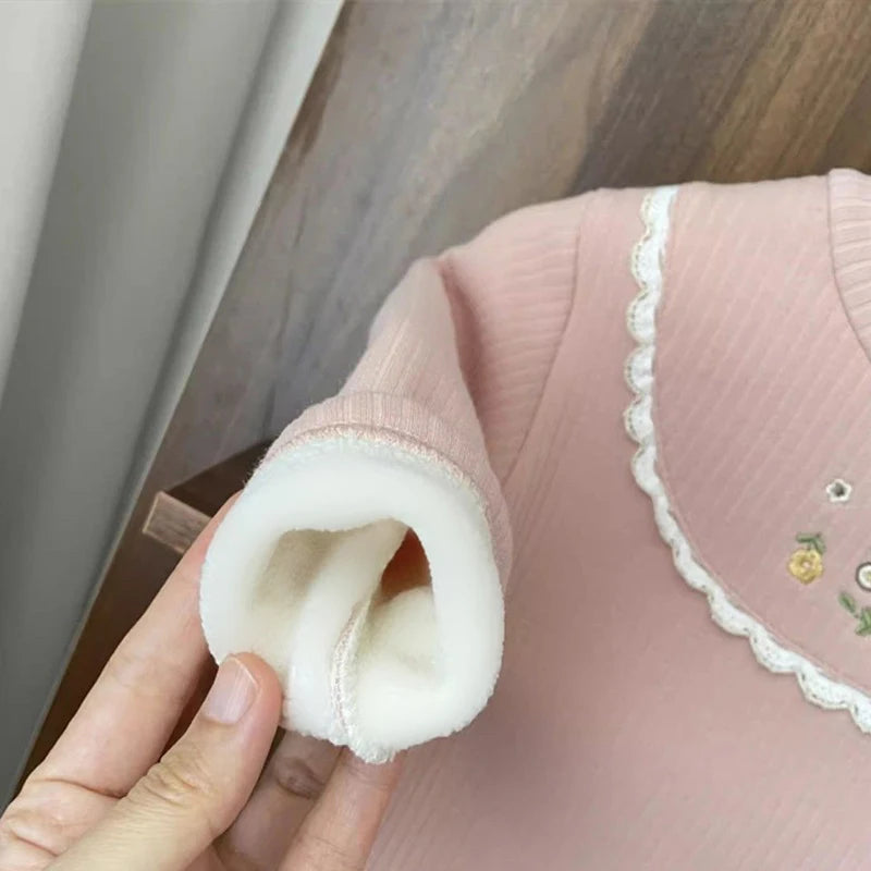 Girls Plush Embroidered Knit Top