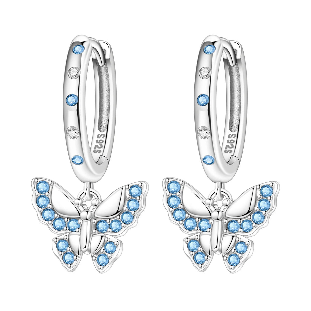 925 Silver Purple Butterfly Drop Earrings