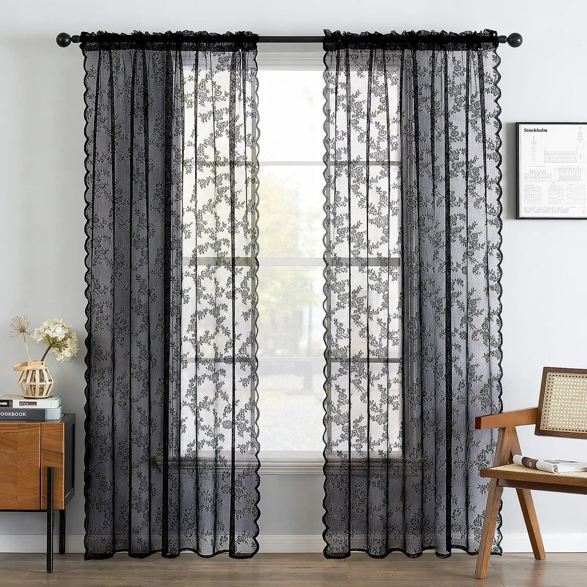 Vintage Floral Lace Curtain Panel