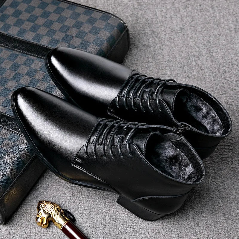 Men's Plush Lace-Up Leather Boots