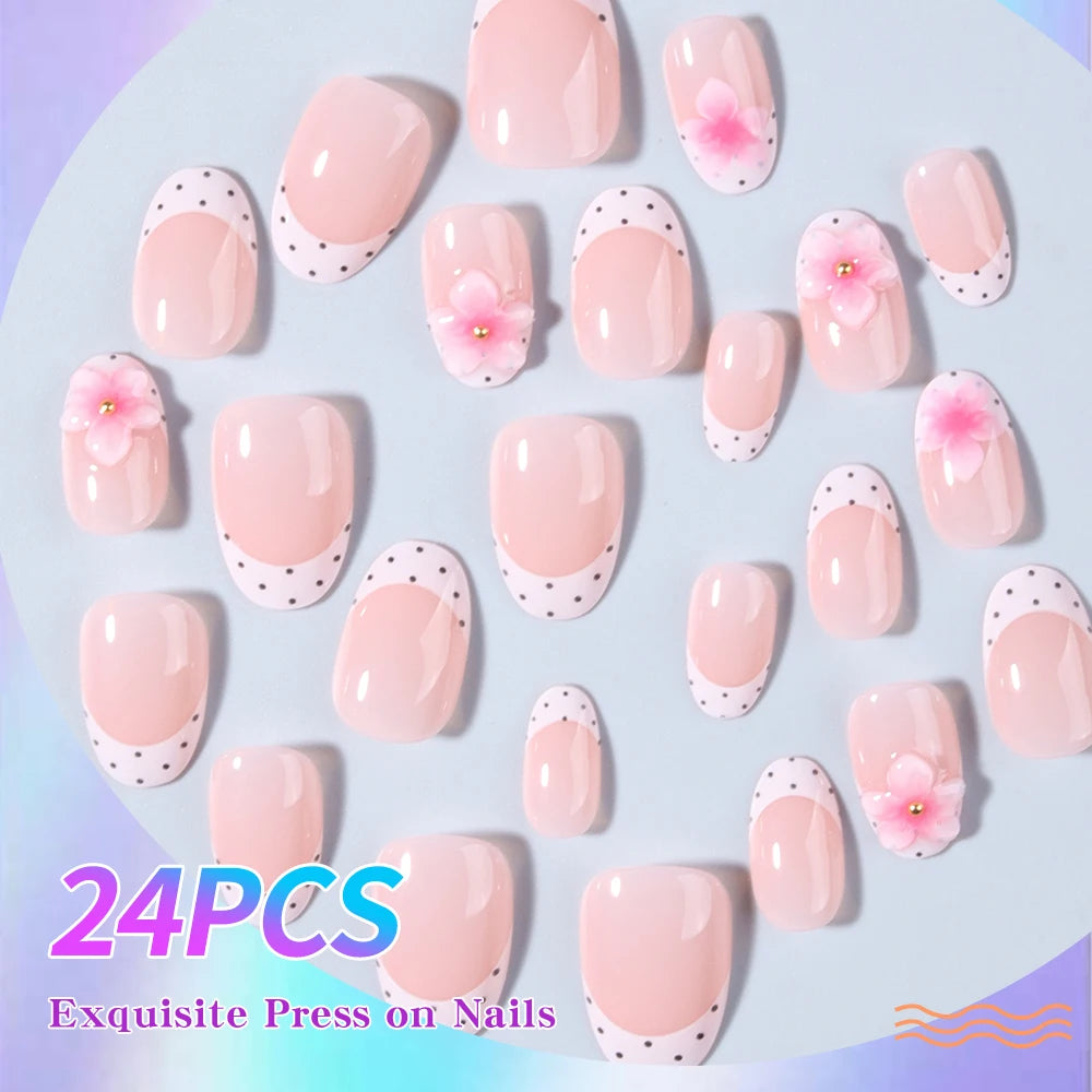 24-Piece 3D Flower Press-On Nails