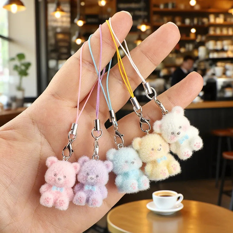 3D Flocked Bear Phone Lanyard